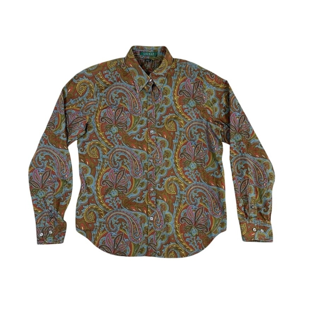 Lauren Ralph Lauren Womens Medium Paisley Cotton Button Down Shirt Multi-Color